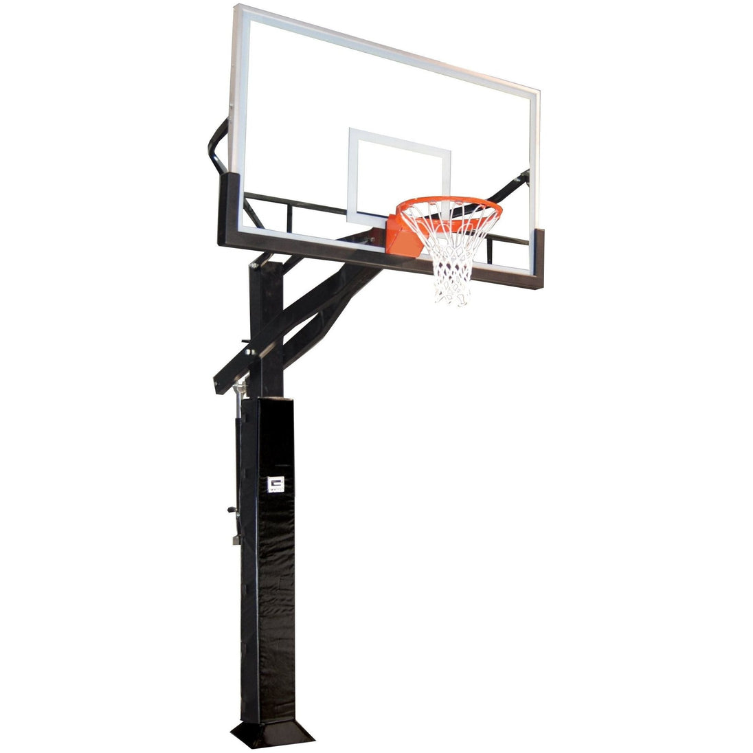 Gared All Pro Jam basketball system with 42x72 inch tempered glass backboard on adjustable pole in residential driveway