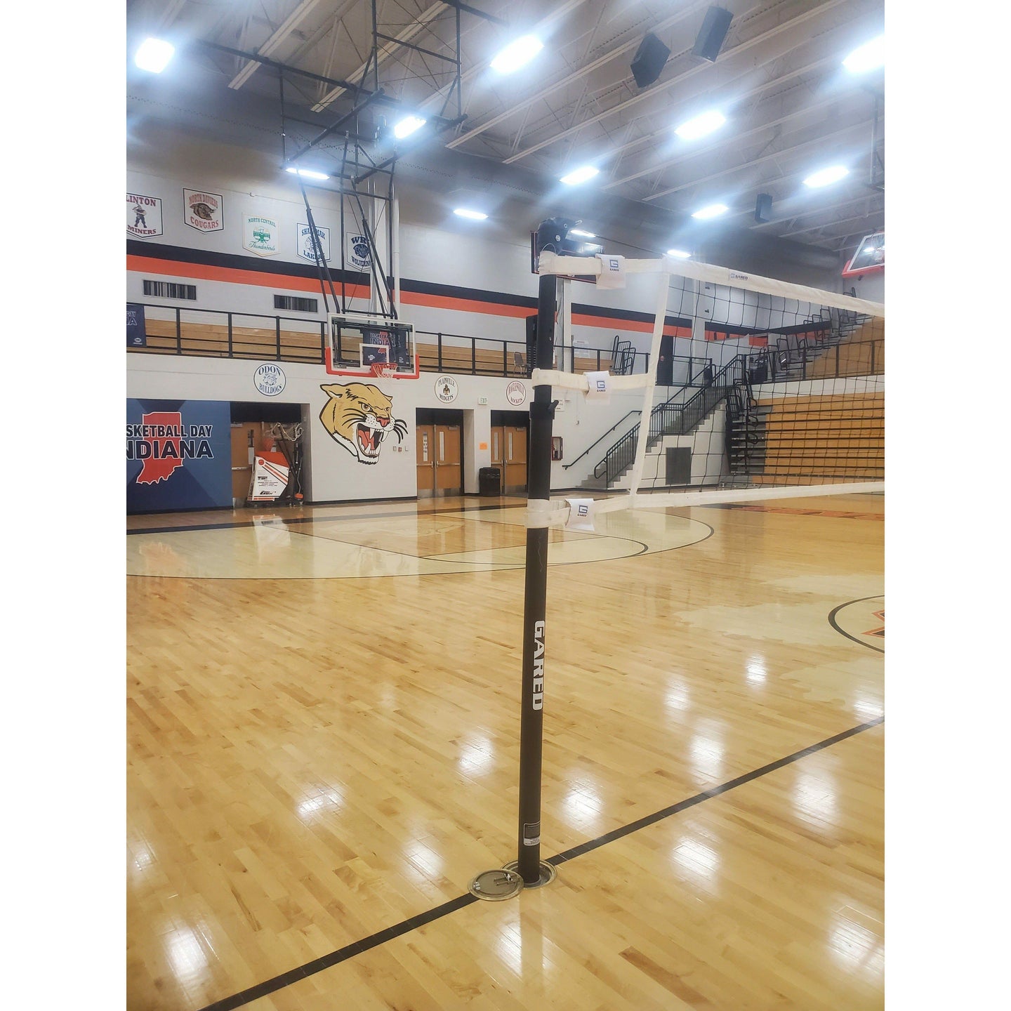 Gared Carbon Flare telescopic volleyball system with 3-inch steel pole and adjustable net height mechanism
