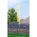Pair of 30-foot tall galvanized steel foul poles with bright orange finish, designed for permanent inground stadium installat