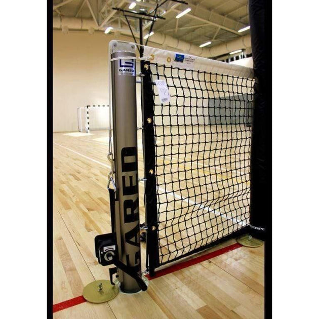 Gared Sports Grand Slam Indoor Tennis Post System 6450 with 4-inch aluminum posts and adjustable net height mechanism