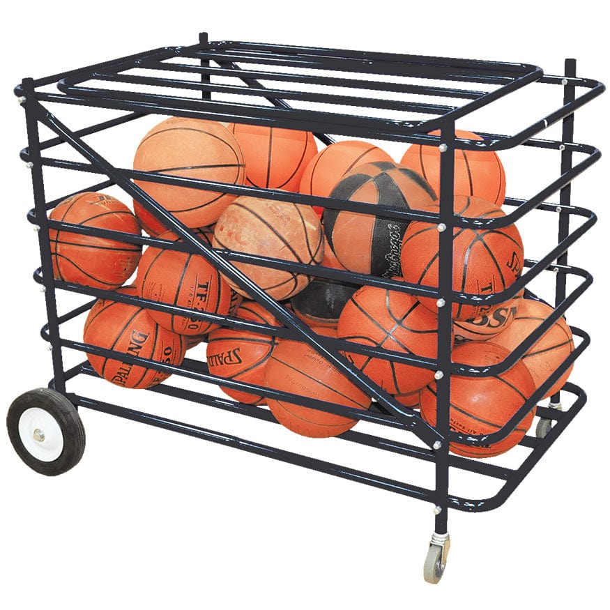 Heavy-duty Jaypro Sports Atlas Series Double Ball Carrier with mesh hamper insert, ideal for storing sports balls and equipme