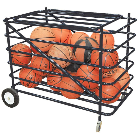 Heavy-duty Jaypro Sports Atlas Series Double Ball Carrier with mesh hamper insert, ideal for storing sports balls and equipme