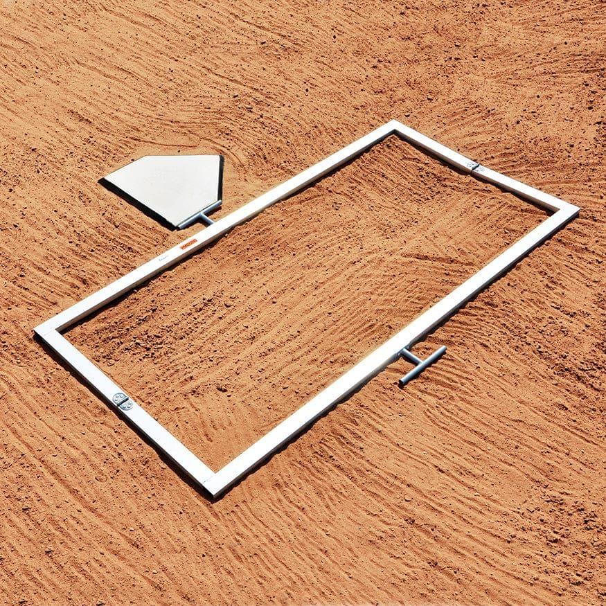 Jaypro Sports official 4'x6' batter's box template on a baseball field