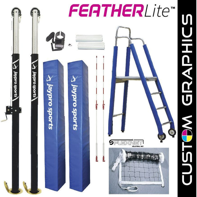 Jaypro FeatherLite Volleyball System in use on a gym floor