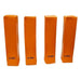 Four orange free-standing football field markers set up on a grass field