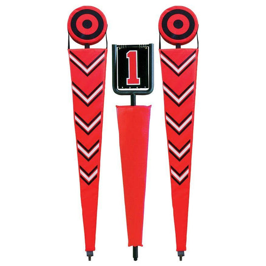 Jaypro Sports football flip down indicator with chain set installed on field