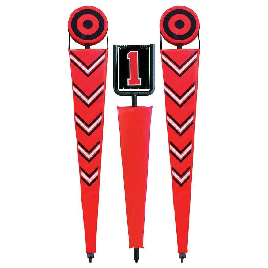 Jaypro Sports football flip down indicator with chain set installed on field