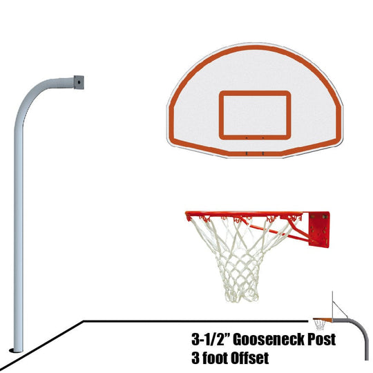 Jaypro Gooseneck Basketball System with aluminum fan backboard and gooseneck pole setup