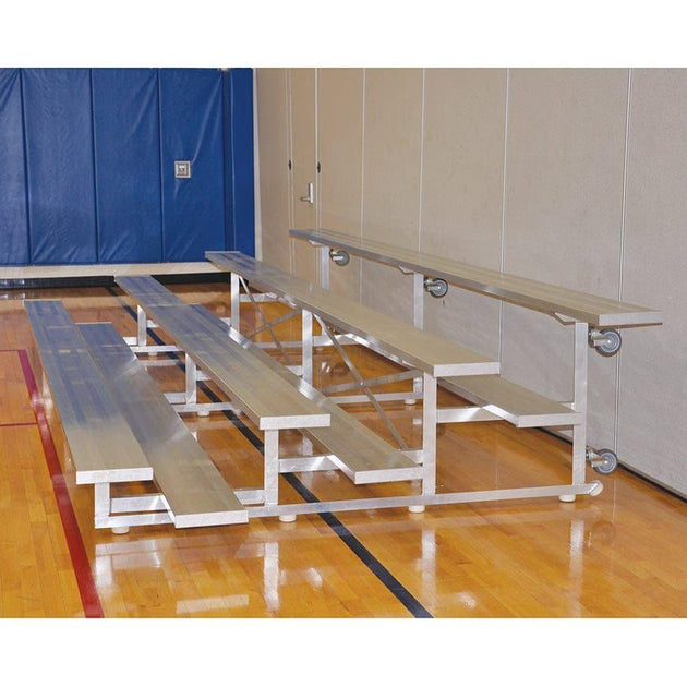 Photo of Jaypro Sports Indoor Bleacher BLCH-4TRG with aluminum benches in a compact configuration