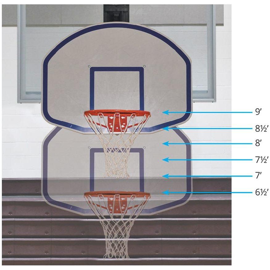 Jaypro Sports Little Champ LC-6HP Easy Adjust Backboard Adapter attached to a basketball hoop