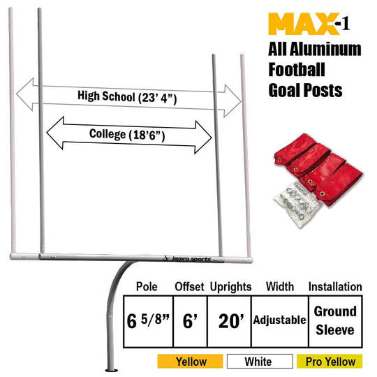 Jaypro Max-1 football goal posts with 20-foot uprights and 6-foot offset