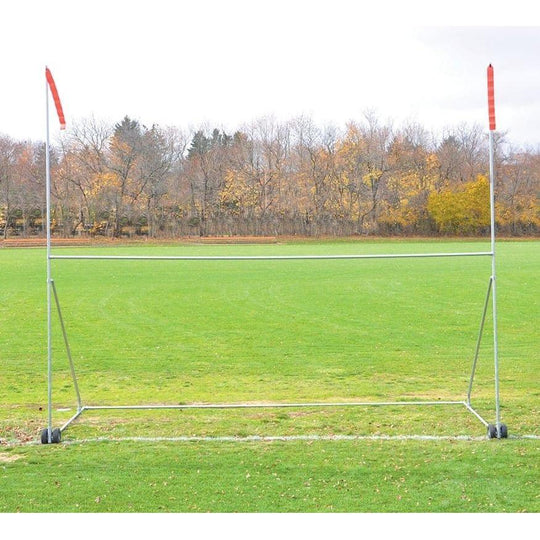 Jaypro Sports Portable Football/Soccer Practice H-Frame Goal (High School) set up on a field