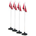 Set of four Jaypro Premium Corner Flags with rubber bases securely placed on the ground