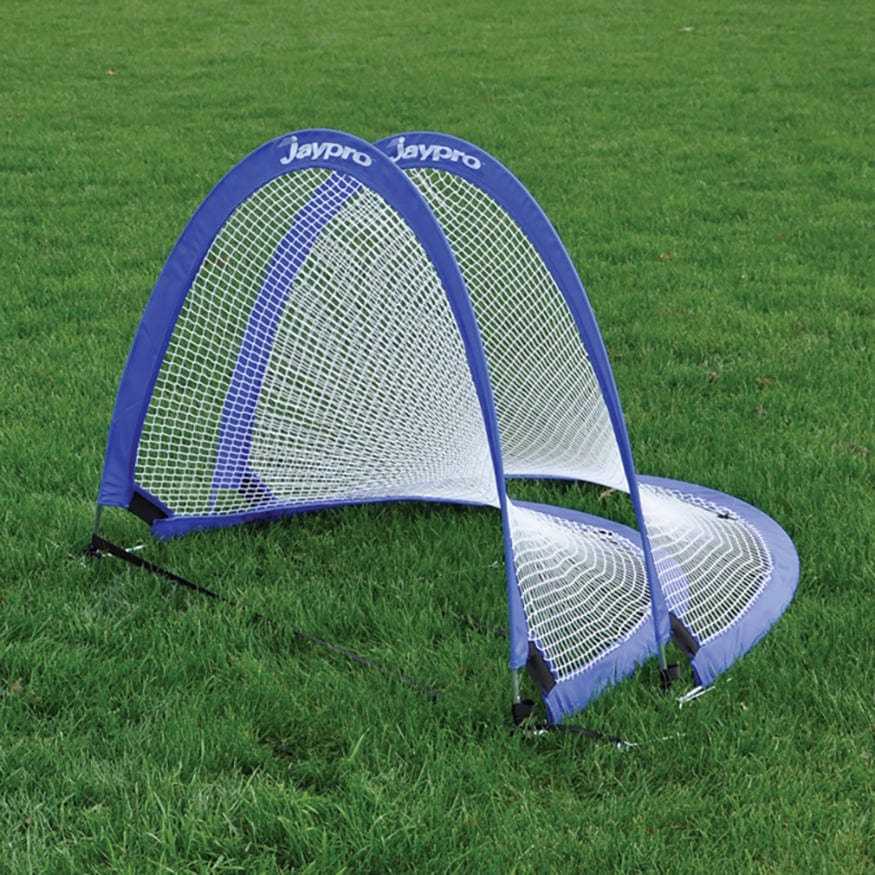 Jaypro Sports Soccer Pop-Up Goal Trainers SGPU7240B set up on grass
