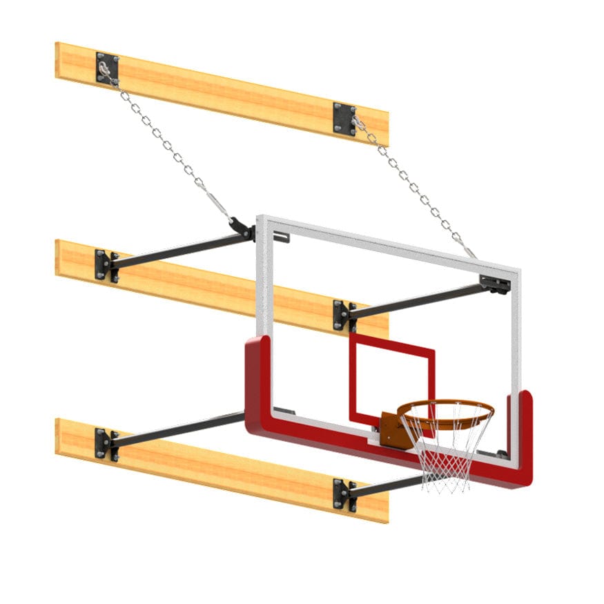 Jaypro Sports' wall-mounted stationary glass backboard basketball hoop N24GB on display in an indoor gymnasium