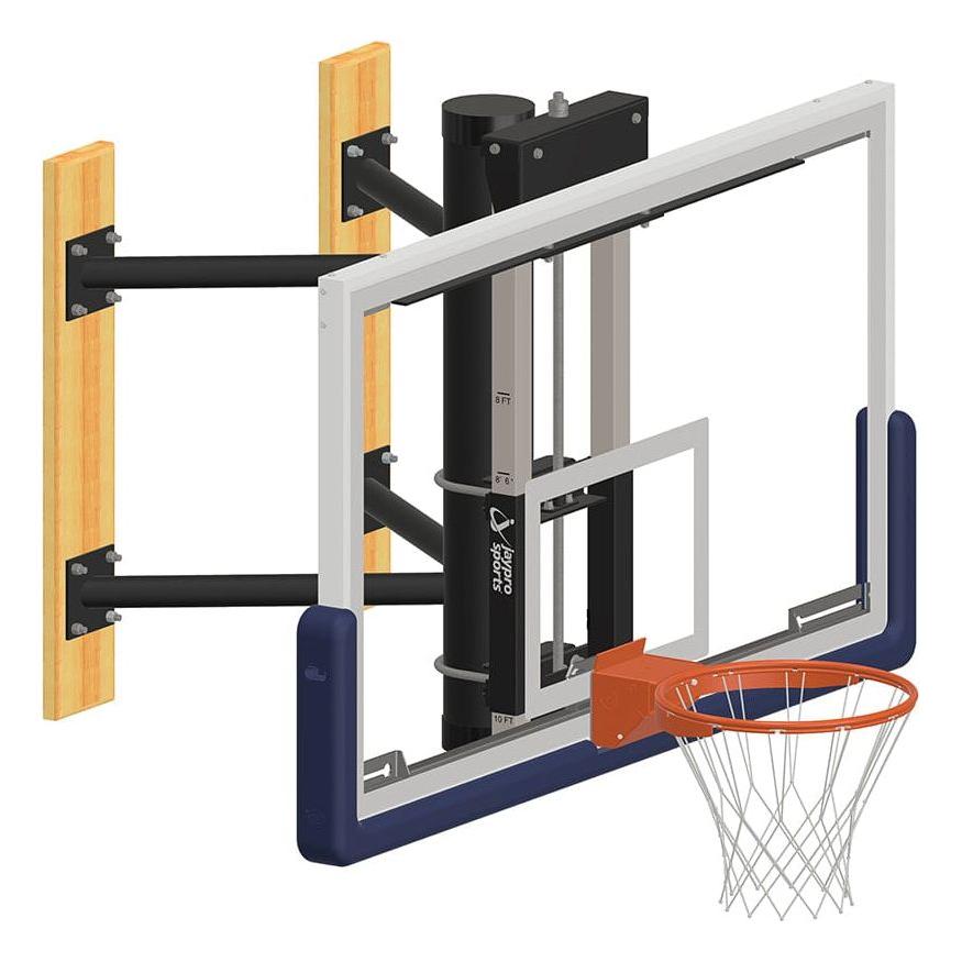 Jaypro Sports WMWH wall-mounted shooting station with 72 inch glass backboard and adjustable goal
