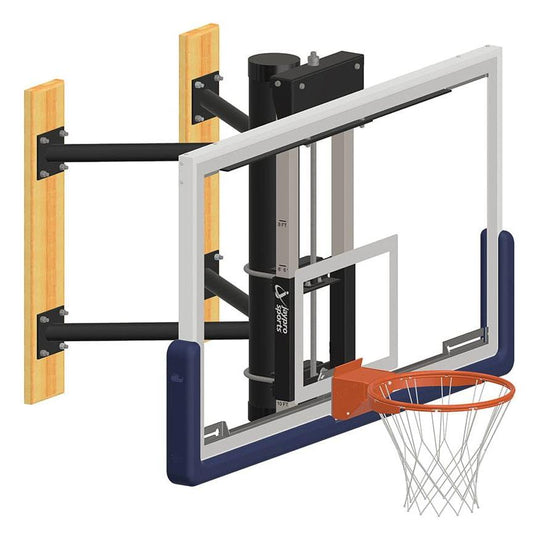 Jaypro Sports WMWH wall-mounted shooting station with 72 inch glass backboard and adjustable goal