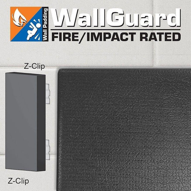 Jaypro WallGuard Fire/Impact Rated wall padding in white, installed on gym wall
