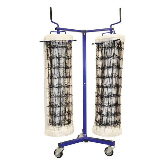 Jaypro Sports Net Keeper VNK22 with two volleyball nets neatly stored on durable rack